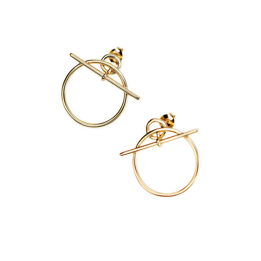 14K Gold Plated Toggle Clasp Push-Back Earrings