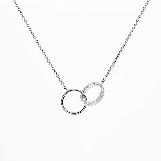 Silver Circle Links Necklace with Zirconium