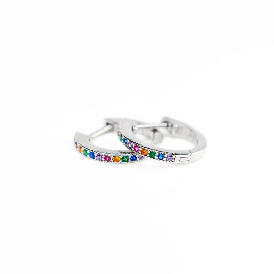 Silver Hoop Earrings with Colourful Zirconium Crystals