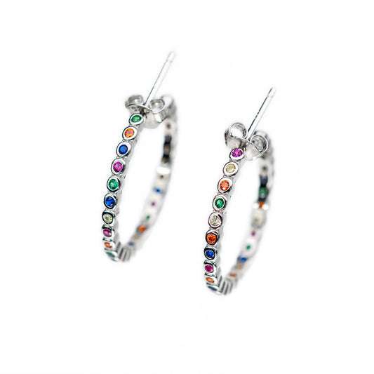 Silver Push-Back Earrings with Colourful Zirconium